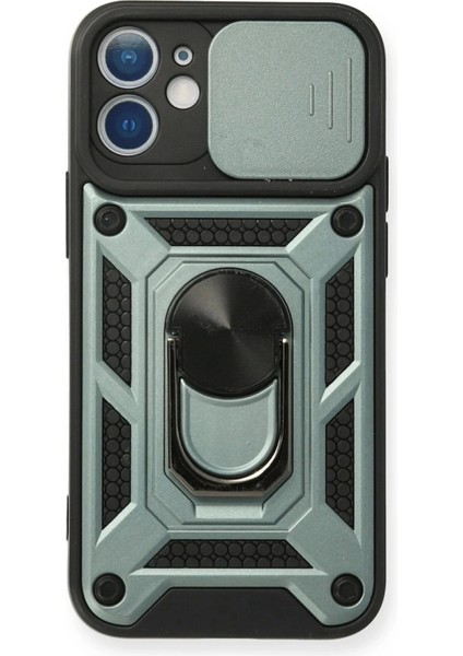 iPhone 12 Mini Kılıf Pars Lens Yüzüklü Silikon - Yeşil