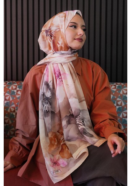 Manolya Çiçek Desen Sarı Soft Pamuk Şal