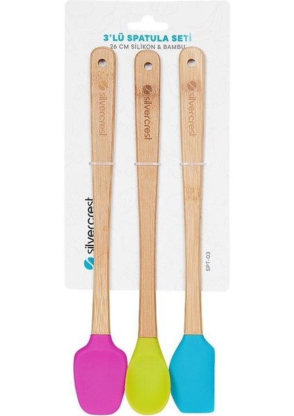 Silver Crest Spt-03 3 Lu Renkli 26CM Uzun Silikon Bambu Spatula Seti