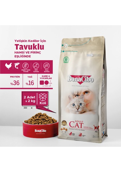 Adult Cat Tavuklu Yetişkin Kedi Maması 2 kg x 2 Adet, Tüm Irklar Için, Doğal, Şeker Içermez fiyatları