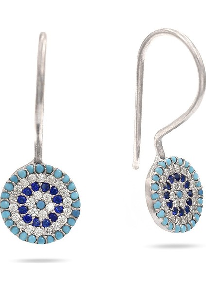 Çengelli Sallantılı Firuze Taşlı Nazar Boncuk Gümüş Küpe