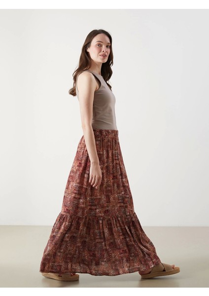 Lcw Grace Kirmizi Beli Lastikli Çiçekli A Kesim Etek