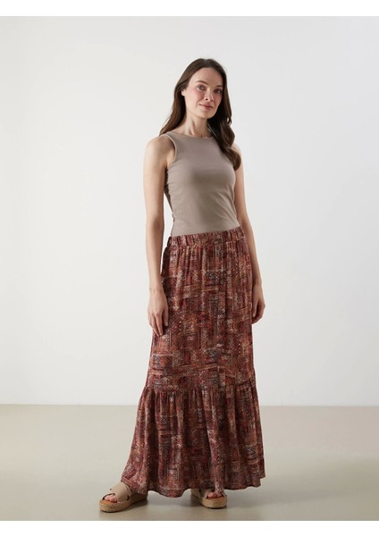 Lcw Grace Kirmizi Beli Lastikli Çiçekli A Kesim Etek fırsatları
