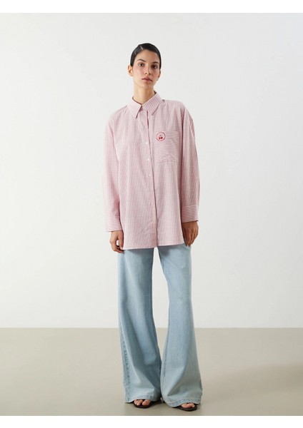 Lcw Modest Pembe Kiraz Nakışlı Oversize Kadın Gömlek Tunik fiyatları