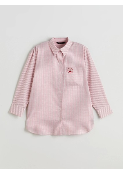 Lcw Modest Pembe Kiraz Nakışlı Oversize Kadın Gömlek Tunik indirimleri