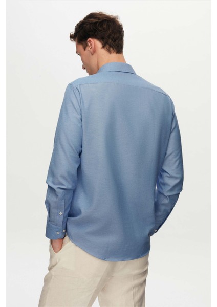 Ds Damat Slim Fit Koyu Mavi Italyan Yaka Kolay Ütülenebilir 2'li Gömlek 2HF02ORTBN86