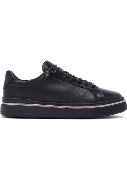 Erkek Siyah Bağcıklı Deri Sneaker 25WFD654618