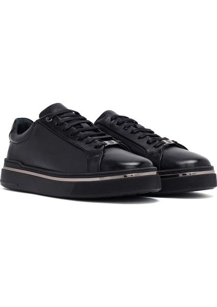 Erkek Siyah Bağcıklı Deri Sneaker 25WFD654618 modelleri