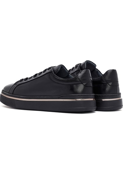 Erkek Siyah Bağcıklı Deri Sneaker 25WFD654618 indirimleri