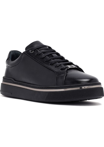 Erkek Siyah Bağcıklı Deri Sneaker 25WFD654618