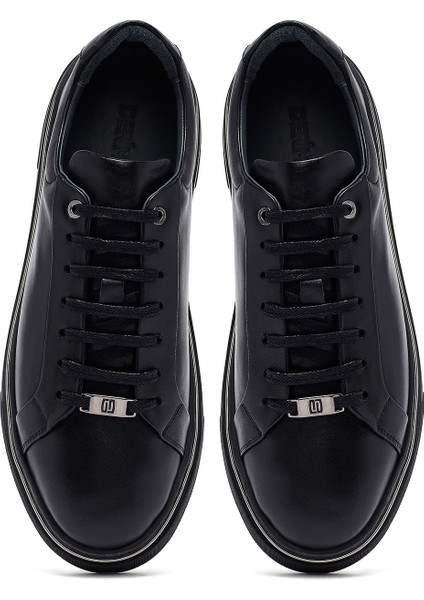 Erkek Siyah Bağcıklı Deri Sneaker 25WFD654618