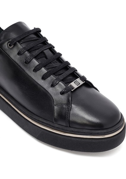 Erkek Siyah Bağcıklı Deri Sneaker 25WFD654618