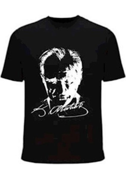Büyük Beden Unisex Atatürk Baskılı Siyah Tişört Oversize %100 Pamuk Yüksek Kalite