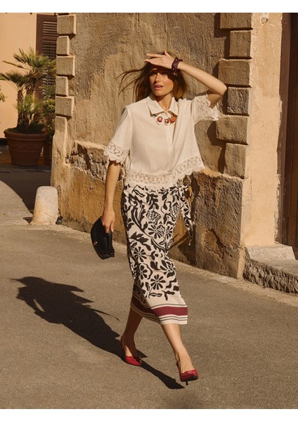 Lcwaıkıkı Classic Siyah Beli Lastikli Desenli Etek