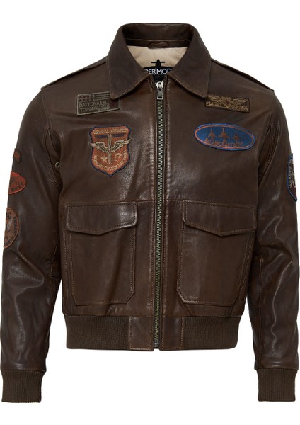 Top Gun Kadın Kahverengi Armalı Yakası Kürklü Deri Pilot Mont 22WGD5049L7 modelleri