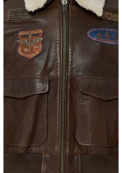 Top Gun Kadın Kahverengi Armalı Yakası Kürklü Deri Pilot Mont 22WGD5049L7 fırsatları