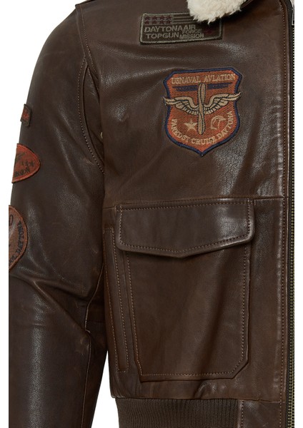 Top Gun Kadın Kahverengi Armalı Yakası Kürklü Deri Pilot Mont 22WGD5049L7 indirimleri