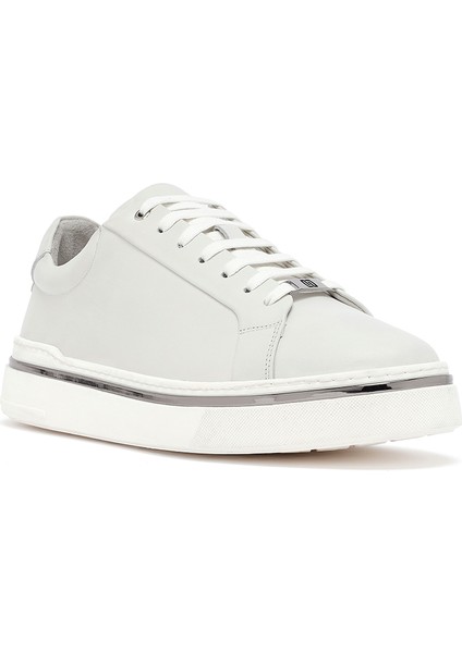 Erkek Beyaz Bağcıklı Deri Sneaker 25WFD654618