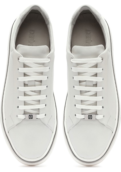 Erkek Beyaz Bağcıklı Deri Sneaker 25WFD654618