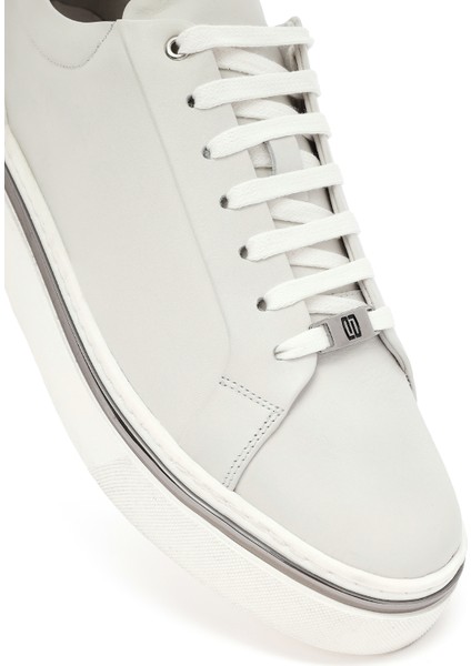 Erkek Beyaz Bağcıklı Deri Sneaker 25WFD654618