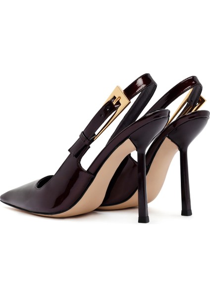 Kadın Bordo Arkası Açık Yüksek Ince Topuklu Rugan Deri Ayakkabı 25AFD120316