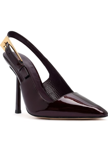 Kadın Bordo Arkası Açık Yüksek Ince Topuklu Rugan Deri Ayakkabı 25AFD120316