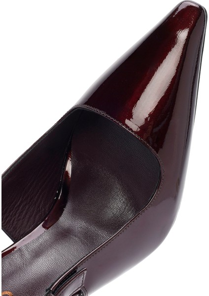 Kadın Bordo Arkası Açık Yüksek Ince Topuklu Rugan Deri Ayakkabı 25AFD120316