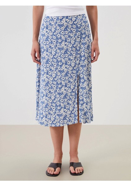 Lcwaıkıkı Classic Lacivert Beli Lastikli Çiçekli Yırtmaçlı Etek fiyatları
