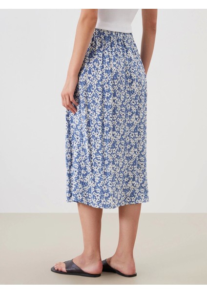 Lcwaıkıkı Classic Lacivert Beli Lastikli Çiçekli Yırtmaçlı Etek fırsatları