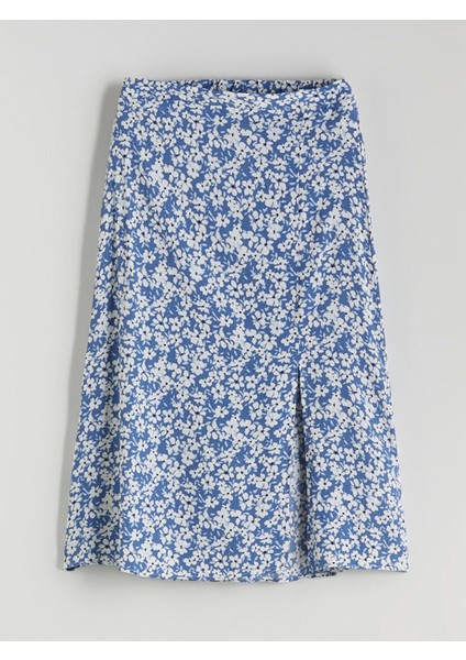 Lcwaıkıkı Classic Lacivert Beli Lastikli Çiçekli Yırtmaçlı Etek indirimleri