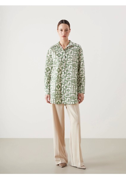 Lcw Modest Yeşil Desenli Oversize Kadın Gömlek Tunik fiyatları