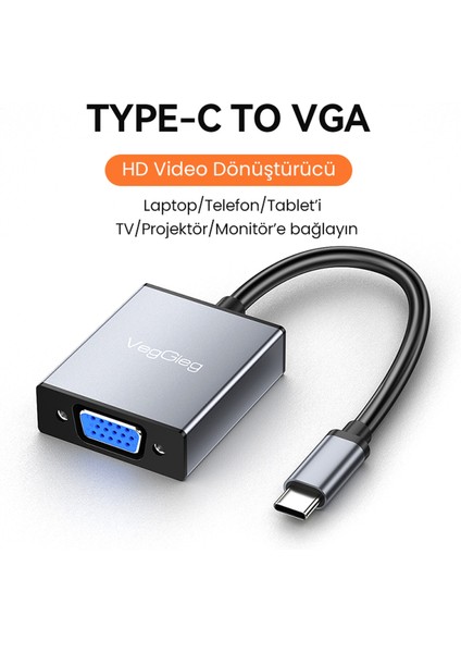 Type-C To VGA 1080P 60Hz Çevirici Dönüştürücü Kablo Adaptör fiyatları
