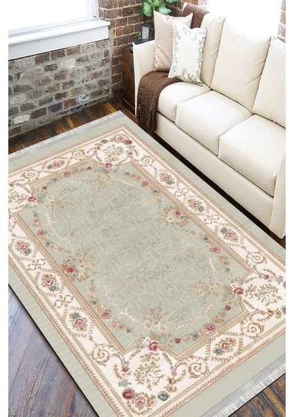 Vintage Desenli Floral Halı Yıkanabilir Kilim Kaymaz Tabanlı Yolluk Dot Tabanlı Halı 2101A