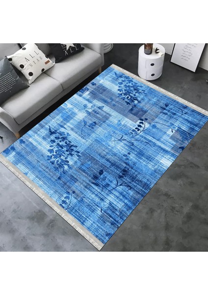 Mavi Çiçekli Halı Yıkanabilir Kilim Kaymaz Tabanlı Yolluk Dot Tabanlı Halı 2122A fiyatları