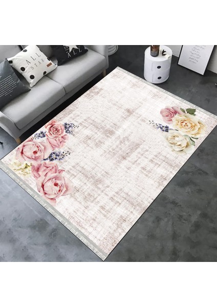 Floral Desenli Vintage Yıkanabilir Halı Kilim Kaymaz Tabanlı Yolluk Dot Tabanlı Halı 2180A fiyatları