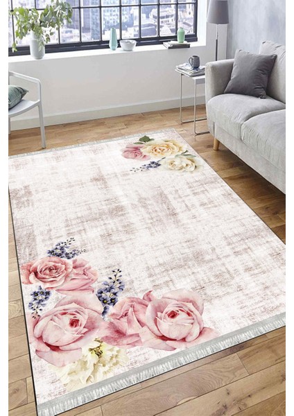 Floral Desenli Vintage Yıkanabilir Halı Kilim Kaymaz Tabanlı Yolluk Dot Tabanlı Halı 2180A modelleri