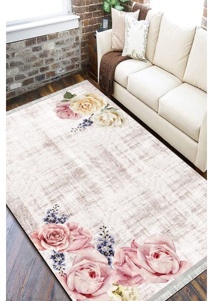 Floral Desenli Vintage Yıkanabilir Halı Kilim Kaymaz Tabanlı Yolluk Dot Tabanlı Halı 2180A fırsatları