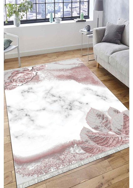 Floral Desenli Kaymaz Tabanlı Halı Makinede Yıkanabilir Kilim Dot Tabanlı Halı 2017B