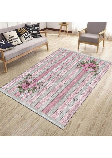 Pembe Floral Halı Yıkanabilir Kilim Kaymaz Tabanlı Yolluk Dot Tabanlı Halı 2066A