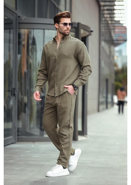 Haki Gömlek Pantolon Erkek Ikili Takım E7322
