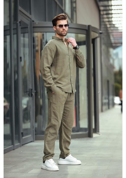Haki Gömlek Pantolon Erkek Ikili Takım E7322 fiyatları