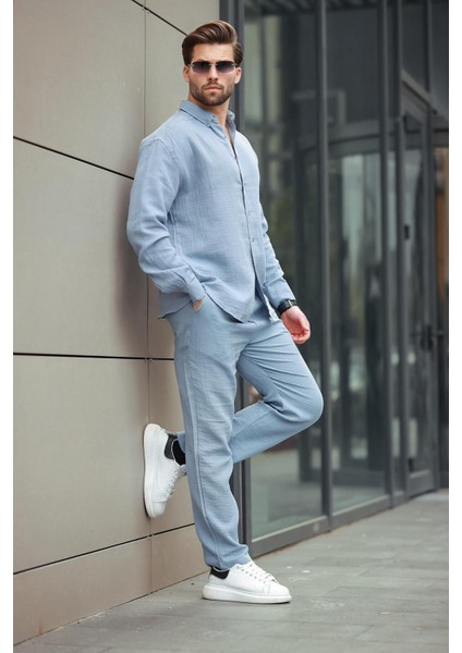 Mavi Gömlek Pantolon Erkek Ikili Takım E7322 fiyatları