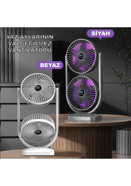 İkili Fan Vantilatör Şarjlı Masaüstü Vantilatör Fan - Yüksek Pil Kapasitesi - Güçlü Fan Motoru - Ayarlanabilir Başlık - Maksimum Serinlik indirimleri