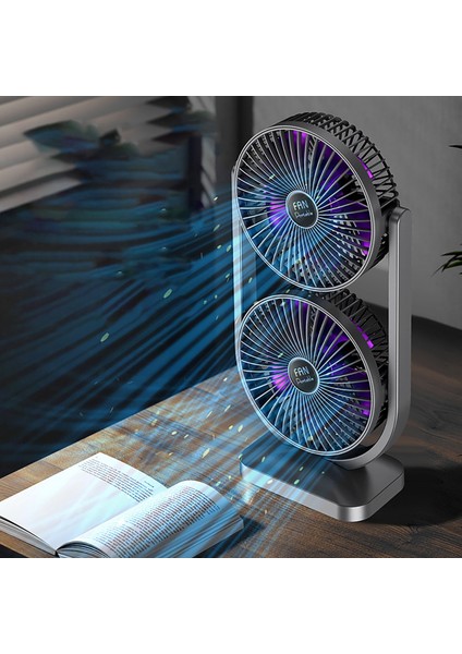 İkili Fan Vantilatör Şarjlı Masaüstü Vantilatör Fan - Yüksek Pil Kapasitesi - Güçlü Fan Motoru - Ayarlanabilir Başlık - Maksimum Serinlik