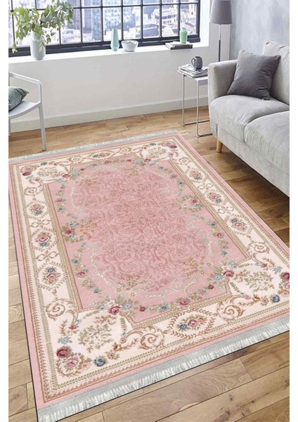 Vintage Desenli Floral Halı Yıkanabilir Kilim Kaymaz Tabanlı Yolluk Dot Tabanlı Halı 2098A