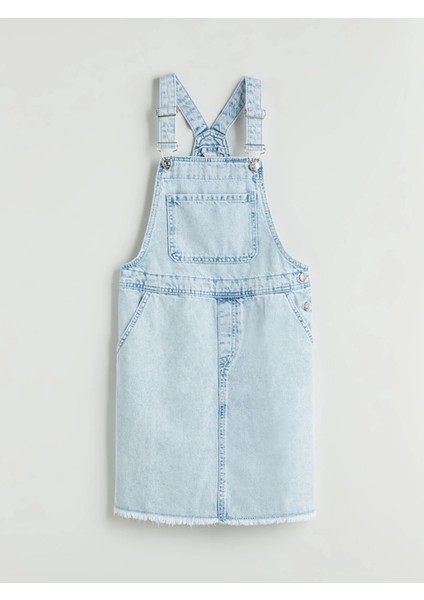Lcw Kids Mavi Kare Yaka Kız Çocuk Jean Salopet Elbise