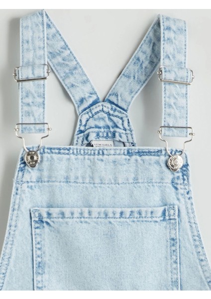 Lcw Kids Mavi Kare Yaka Kız Çocuk Jean Salopet Elbise modelleri