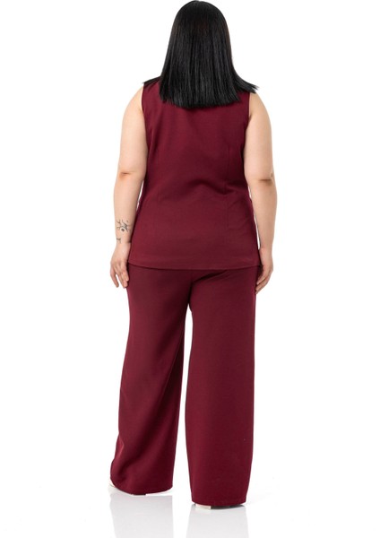 Büyük Beden Kaplama Düğmeli Yelek Pantolon Bordo Ikili Takım modelleri