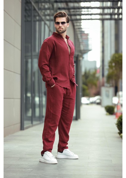 Bordo Gömlek Pantolon Erkek Ikili Takım E7322 fiyatları