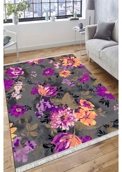 Kaymaz Tabanlı Halı Çiçek Desenli Yıkanabilir Halı Kilim Yolluk Dot Tabanlı Halı 2199B modelleri